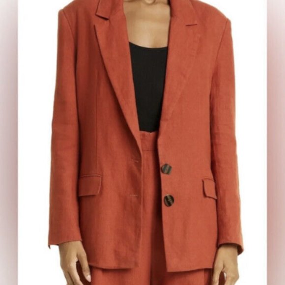 NWOT Farm Rio 100% Linen Burnt Orange Lightweight Oversized Blazer M - Picture 3 of 8